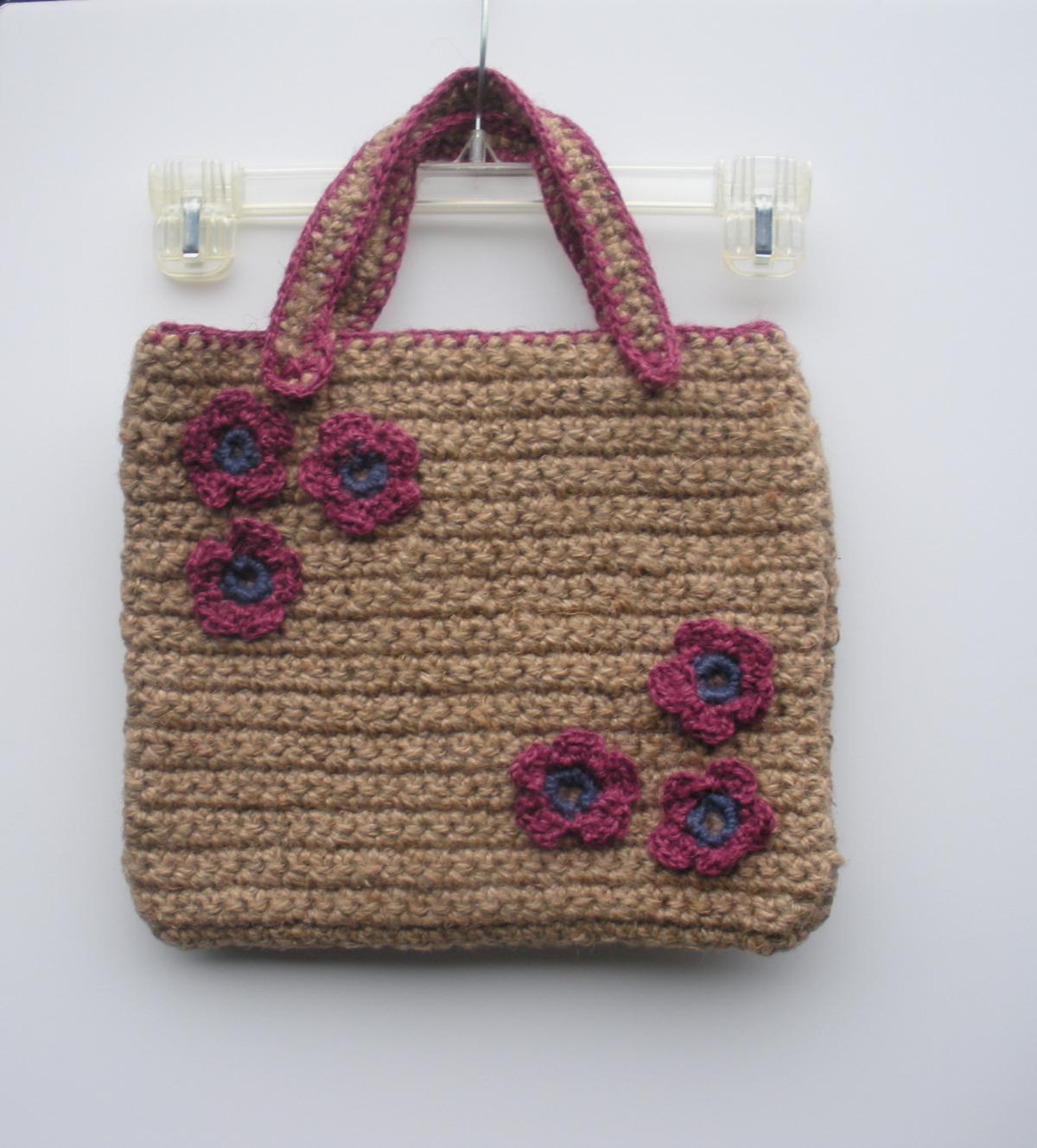 Crochet 100 Jute Purse With Floral Detail... on Luulla